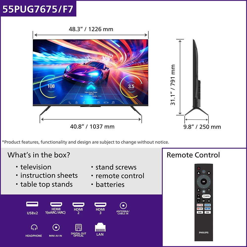 Google QLED+ Gaming TV 7600 Series 144Hz 4K QLED+ UHD Gaming TV (55PUG7675/F7)