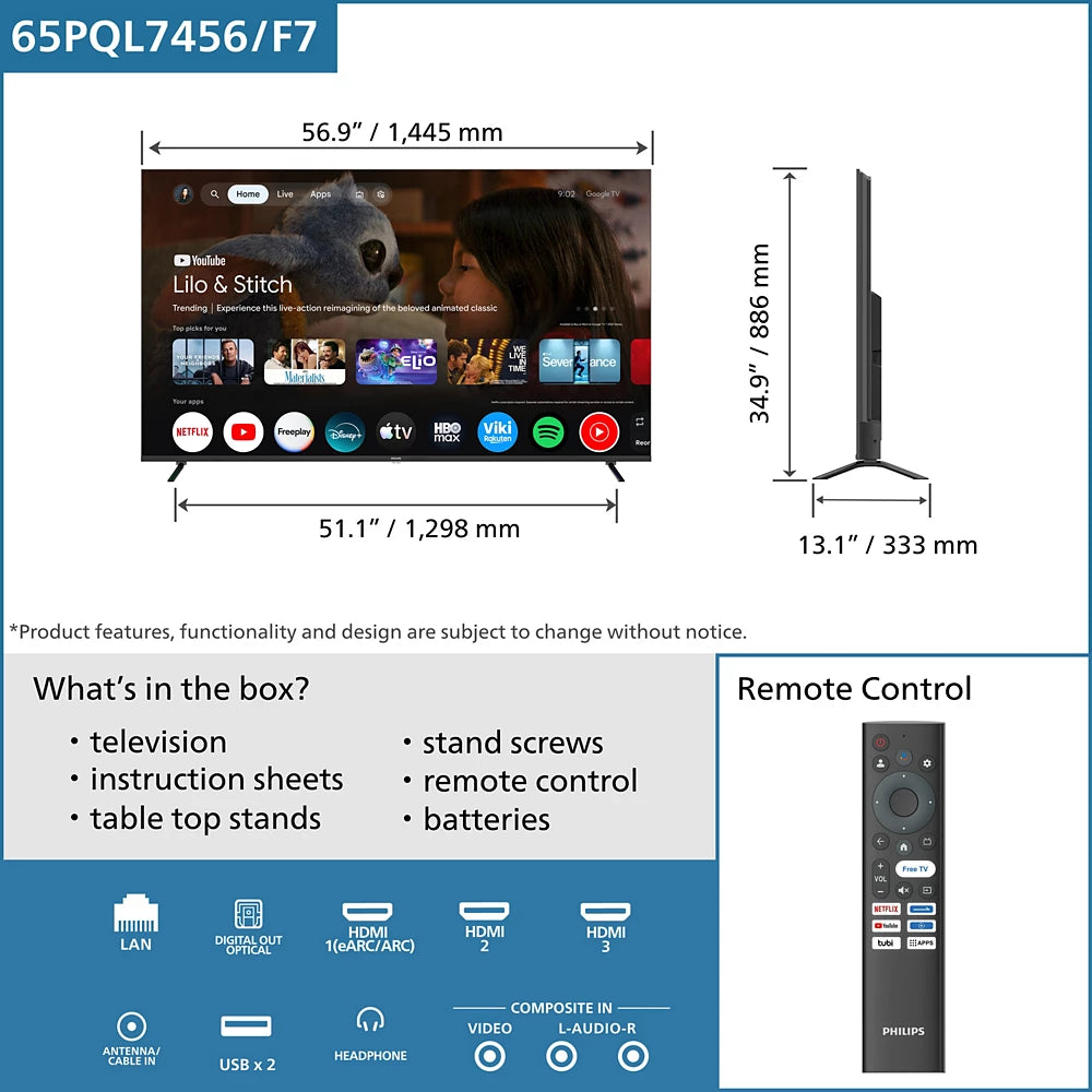 QLED Series 7000 series 4K UHD QLED Google TV (65PQL7456/F7)