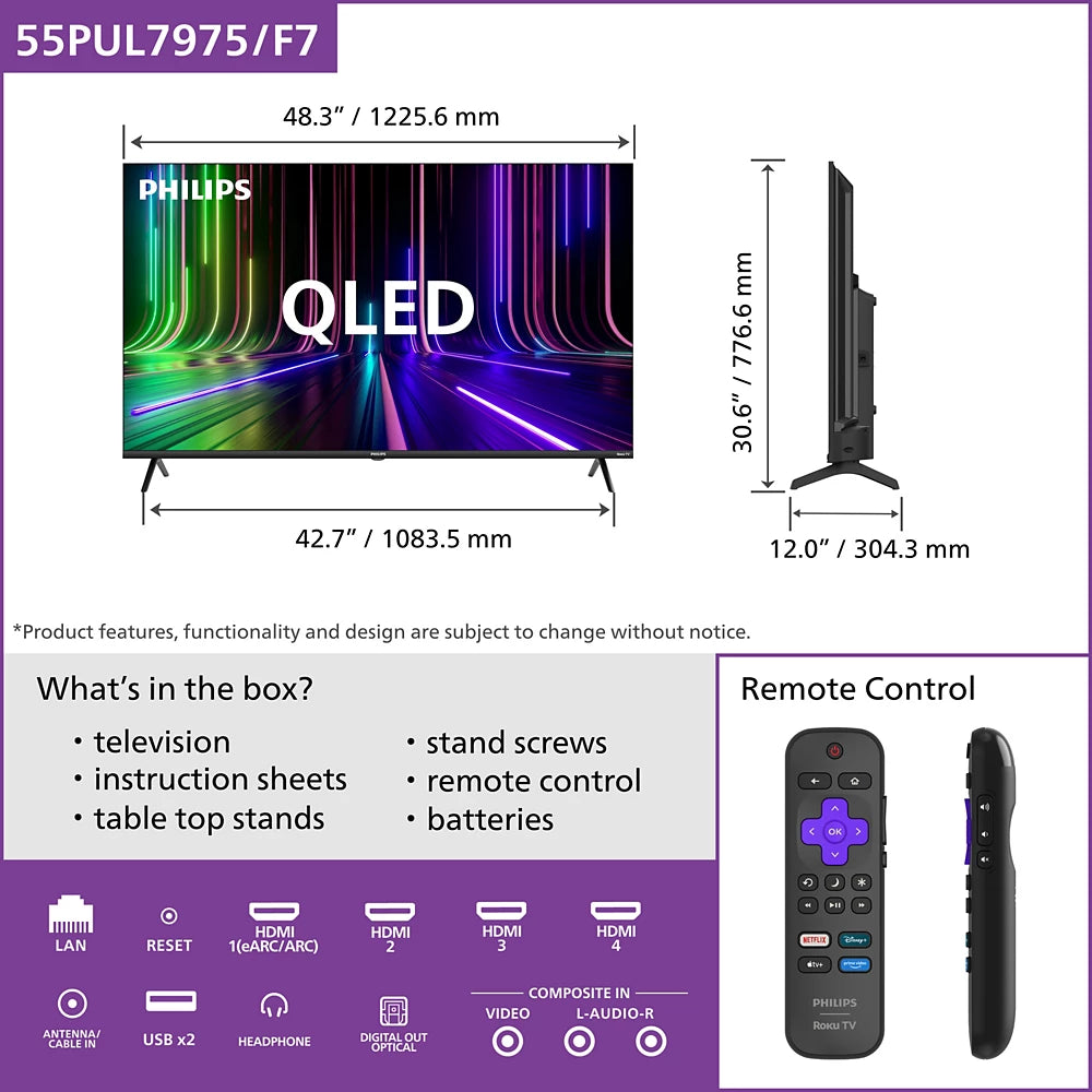 QLED Series 7900 series 4K UHD QLED Roku TV (55PUL7975/F7)
