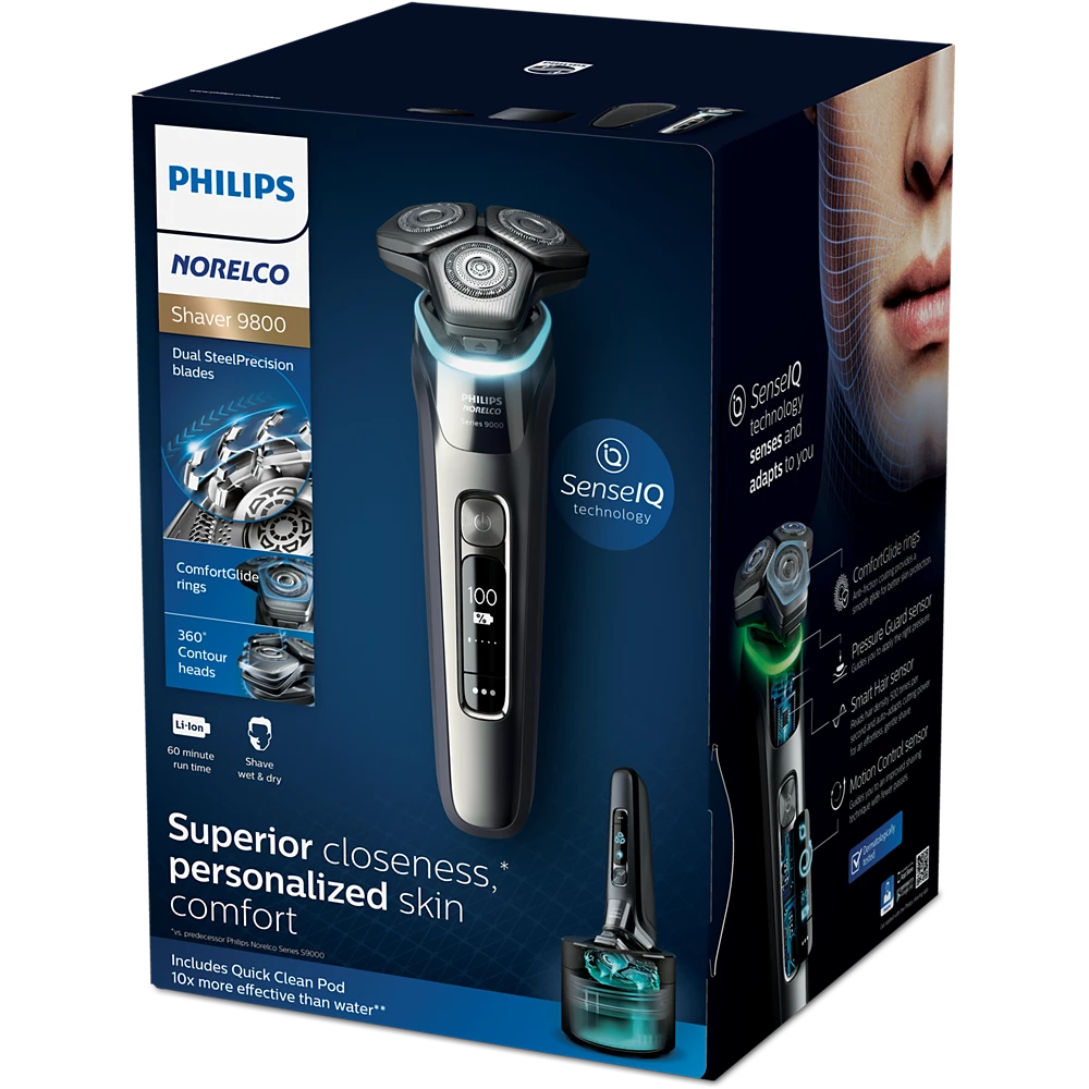 Norelco Shaver 9800 Wet &amp; Dry electric shaver with SenseIQ (S9987/85)