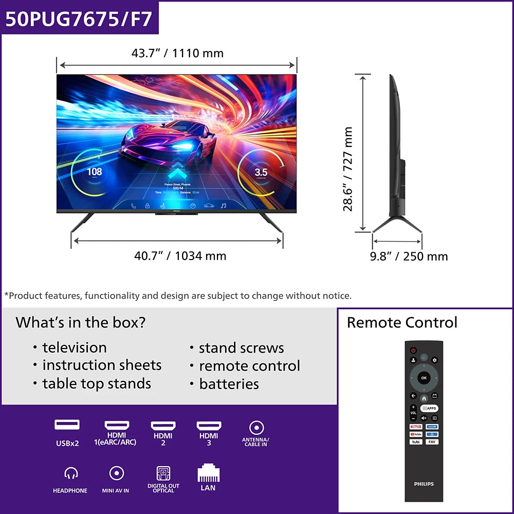 Google QLED+ Gaming TV 7600 Series 144Hz 4K QLED+ UHD Gaming TV (50PUG7675/F7)