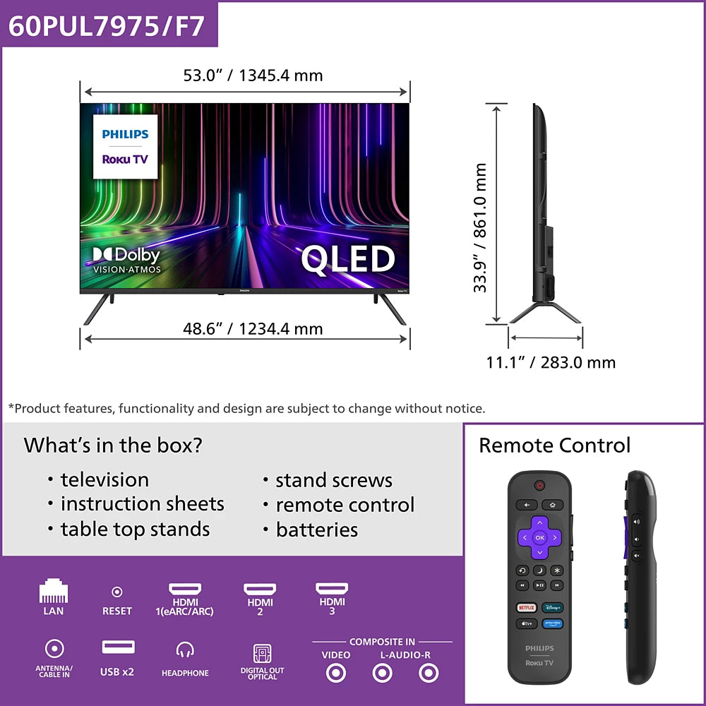QLED Series 7900 series 4K UHD QLED Roku TV (60PUL7975/F7)
