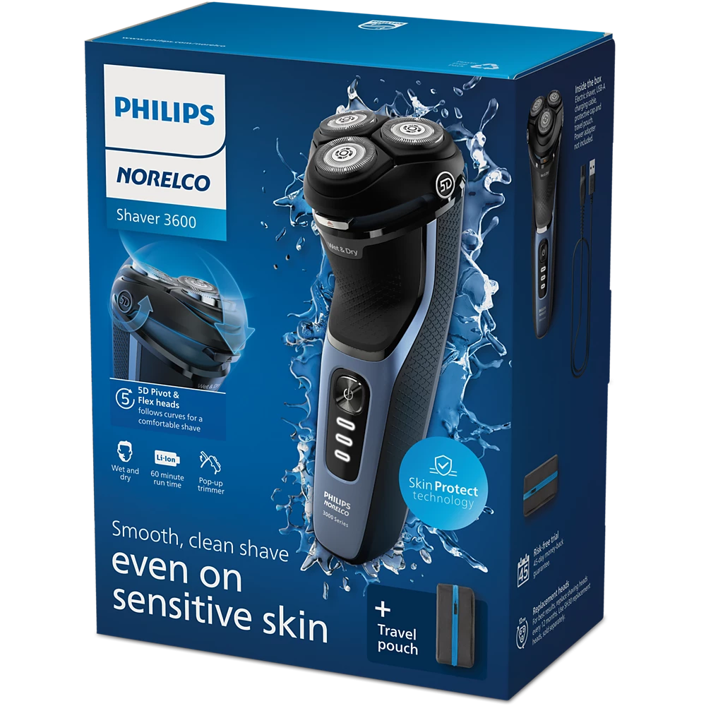Norelco Shaver 3600 Wet &amp; Dry Electric Shaver (S3243/91)